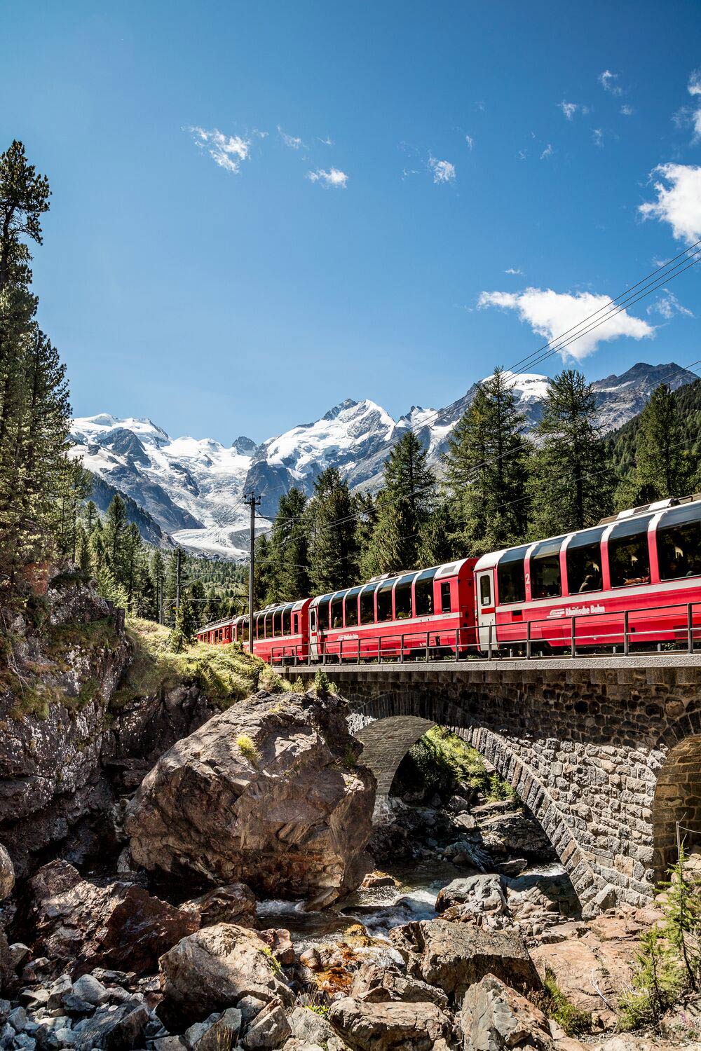 Bernina Express Near Morteratsch Rhaetian Railway