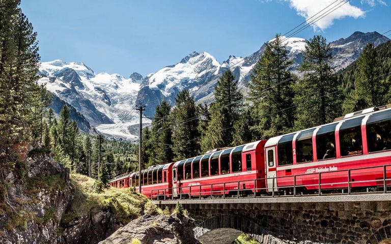 Bernina Express Near Morteratsch Rhaetian Railway