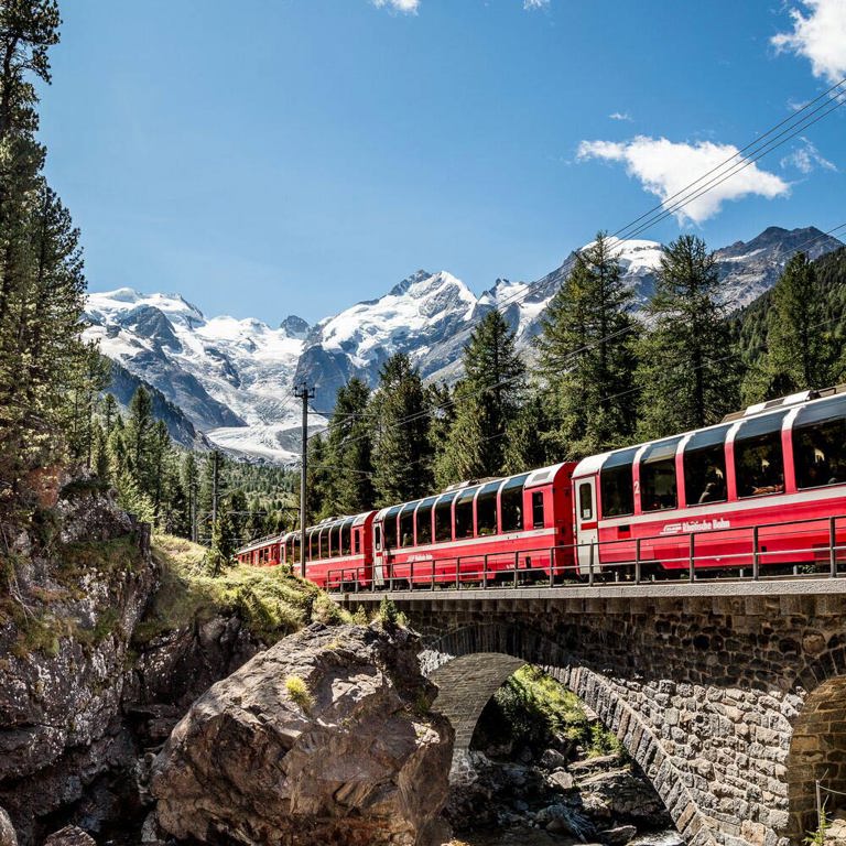 Bernina Express Near Morteratsch Rhaetian Railway